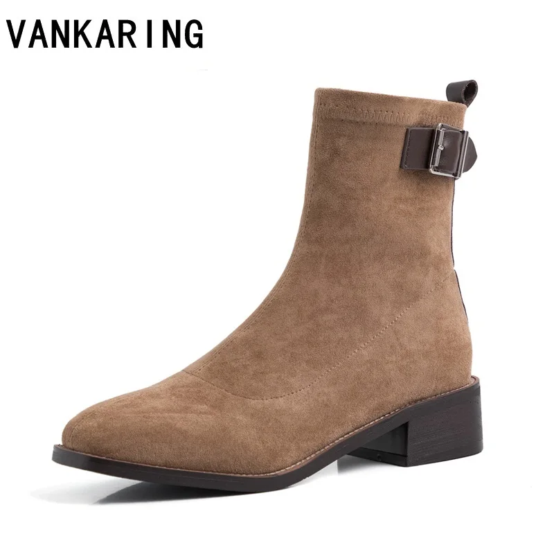 

Comfortable women autumn shoes sexy square toe buckle ankle boots zipper riding boots thick heel boots lady shoes women boots
