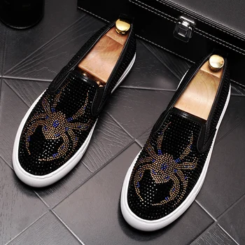 

Men Flats Slip on Loafers Men's Fashion Casual Shoes Rhinestone Male Loafers Breathable Mens Designe Sneakers black 2.5