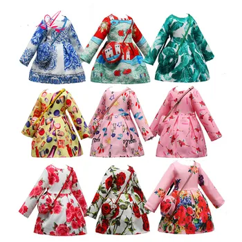

Girls Long Sleeve Dress with Bag Floral Print Dress Kids Casual Children Clothing Little Girls Dresses Baby for 2 3 4 5 6 Years