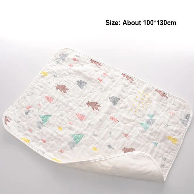 Bear 100X130CM Муслин хлопковый подгузник коврик Детский водонепроницаемый коврик большая детская мозаика чехол мульти размер младенческой мочи матрас для пеленания лист протектор постельные принадлежности - Color: Bear 100X130CM