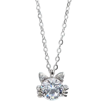 

Real 925 Sterling Silver Necklace Women Cat Cubic Zircon Fashion Gold Fine Jewelry Necklaces & Pendants High Quality Flyleaf