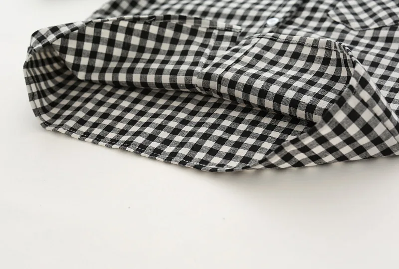 Autumn New Style Girls Black And White Lattices Coat Japanese-style Fold-down Collar Mid-length Tops Fashion Small CHILDREN'S Pu