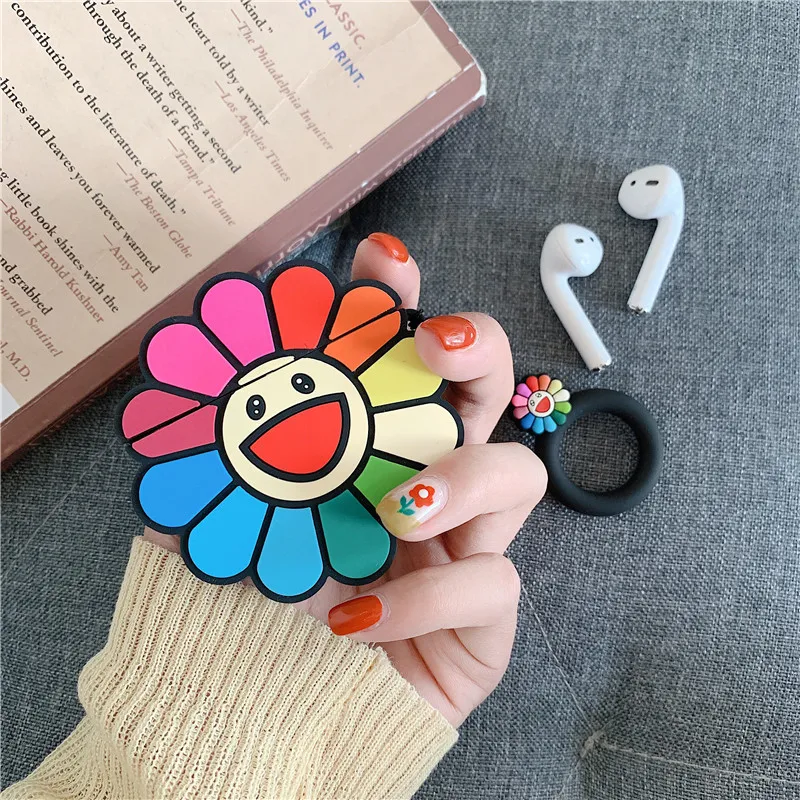 Чехол для AirPod 2 милый мультяшный чехол с радужной улыбкой подсолнухом цветком