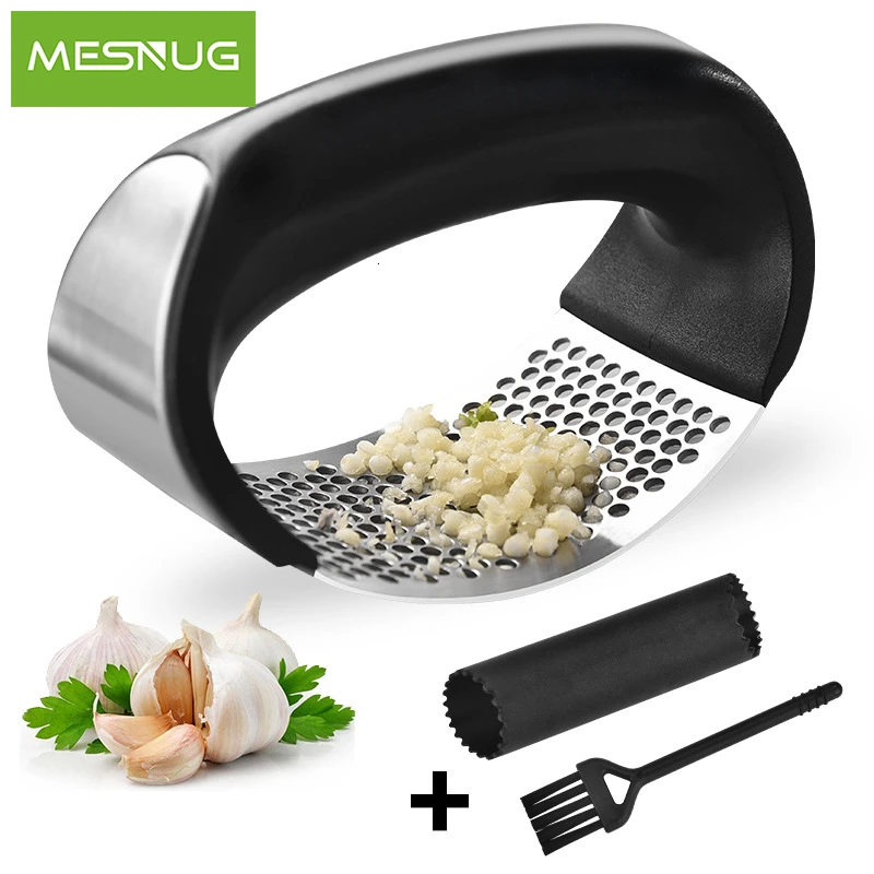 MESNUG Stainless Steel Garlic Crusher Peeler Cleaning Brush Set Comfortable Press Mincer Kitchen Gadgets Easy Clean | Дом и сад