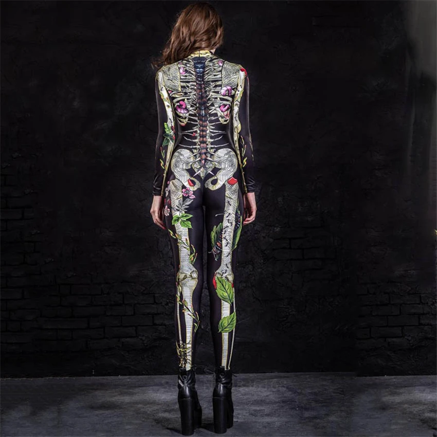 Halloween Cosplay Costume Women Skeleton Jumpsuit Fancy Print Scary Ghost Bodysuit Day of The Dead Carnival Party Kids Romper