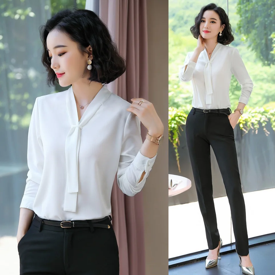 Moda Pantsuits Mujer Blusas Y Camisas Blanco Senoras 2 Piezas