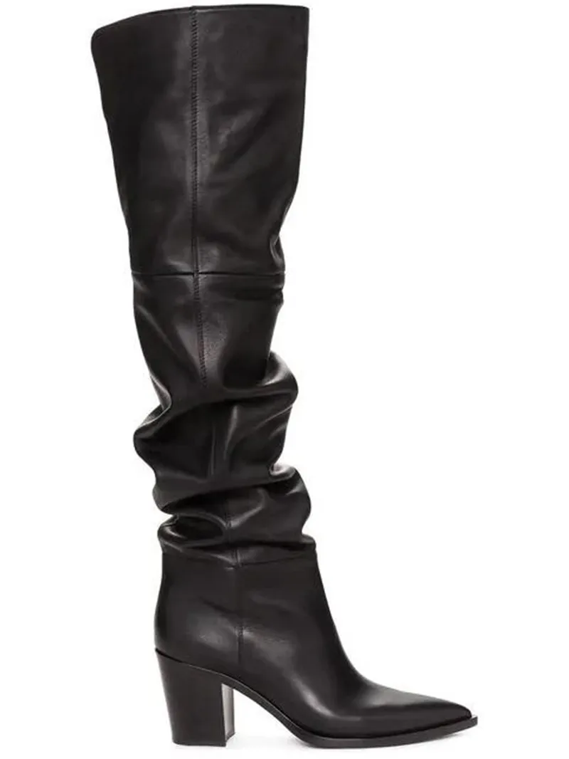 MORAZORA/ горячая Распродажа, теплые зимние сапоги выше колена пикантные женские сапоги на высоком толстом каблуке с острым носком Большие размеры 33-45