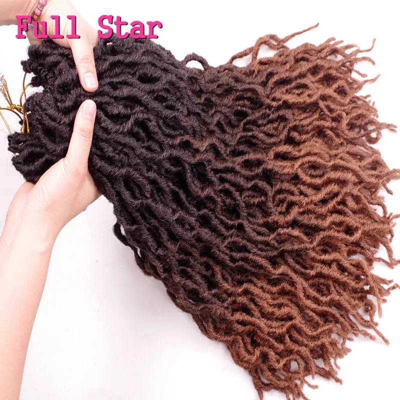 Полная звезда Faux Locs кудряшки 1-9 шт Nu Locs Омбре плетение волос Вязание крючком синтетические плетеные Locs коричневые волосы