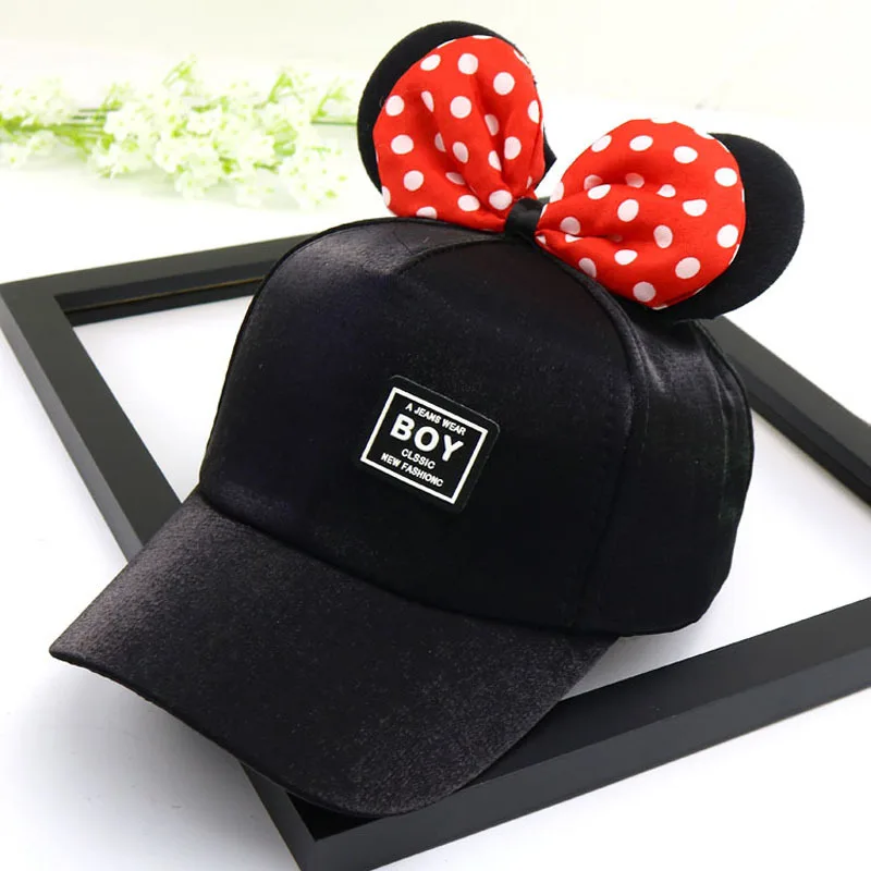 Шляпы для маленьких девочек милая бейсбольная кепка с ушками Микки бантом