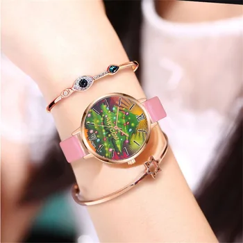 

Christmas printing watch Women Rose Gold Leather Band Analog Quartz Vogue Wrist Watches Stainless Steel wrist watch Reloj mujer