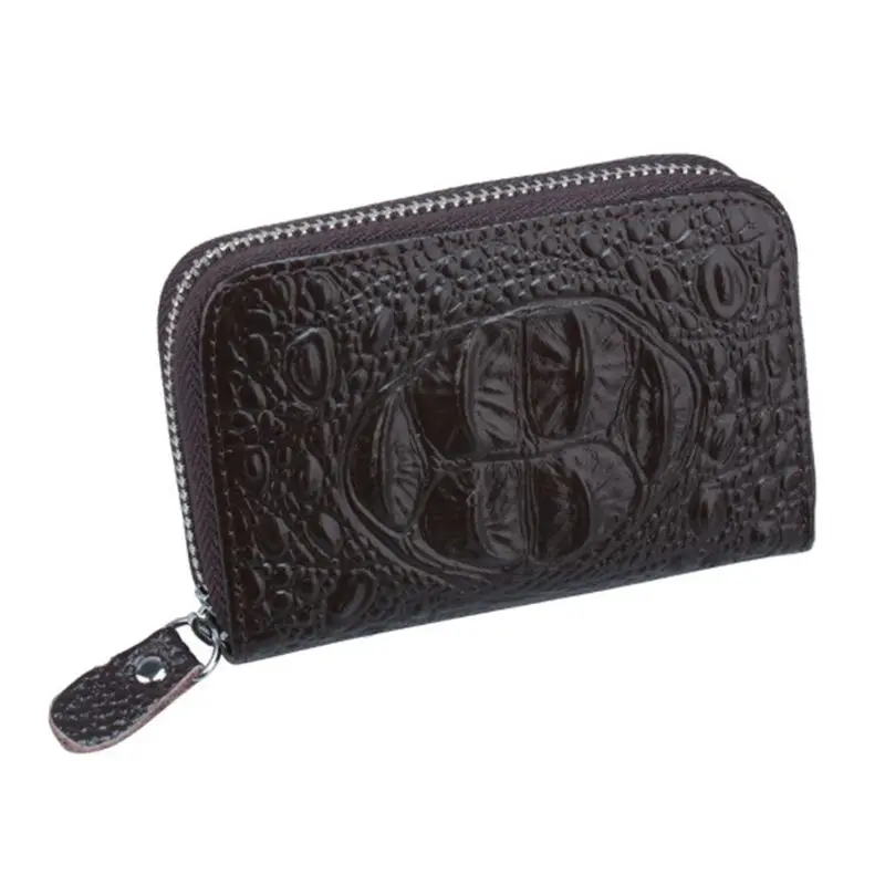 Кофе Unisex Genuine Leather Credit ID Card Holder Pocket Wallet Zip Coin Pocket Case A69C - Цвет: Кофе