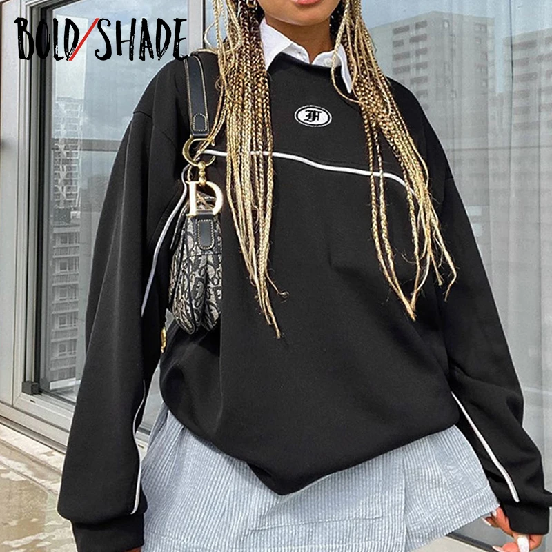 

Bold Shade Punk Fashion 90s Oversize Sweatshirts Graphic Printed Crewneck Teenager Hoodies Cool Style Winter Black Sweatshirt