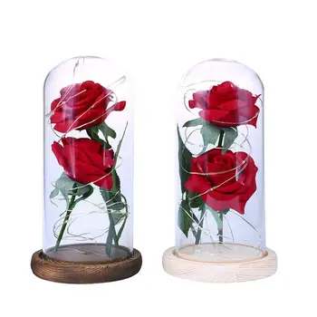 

Preserved Fresh Flower Rose Glass Cover 2 Roses Party Valentine'S Day Festival Romantic Immortality Eternal Flower