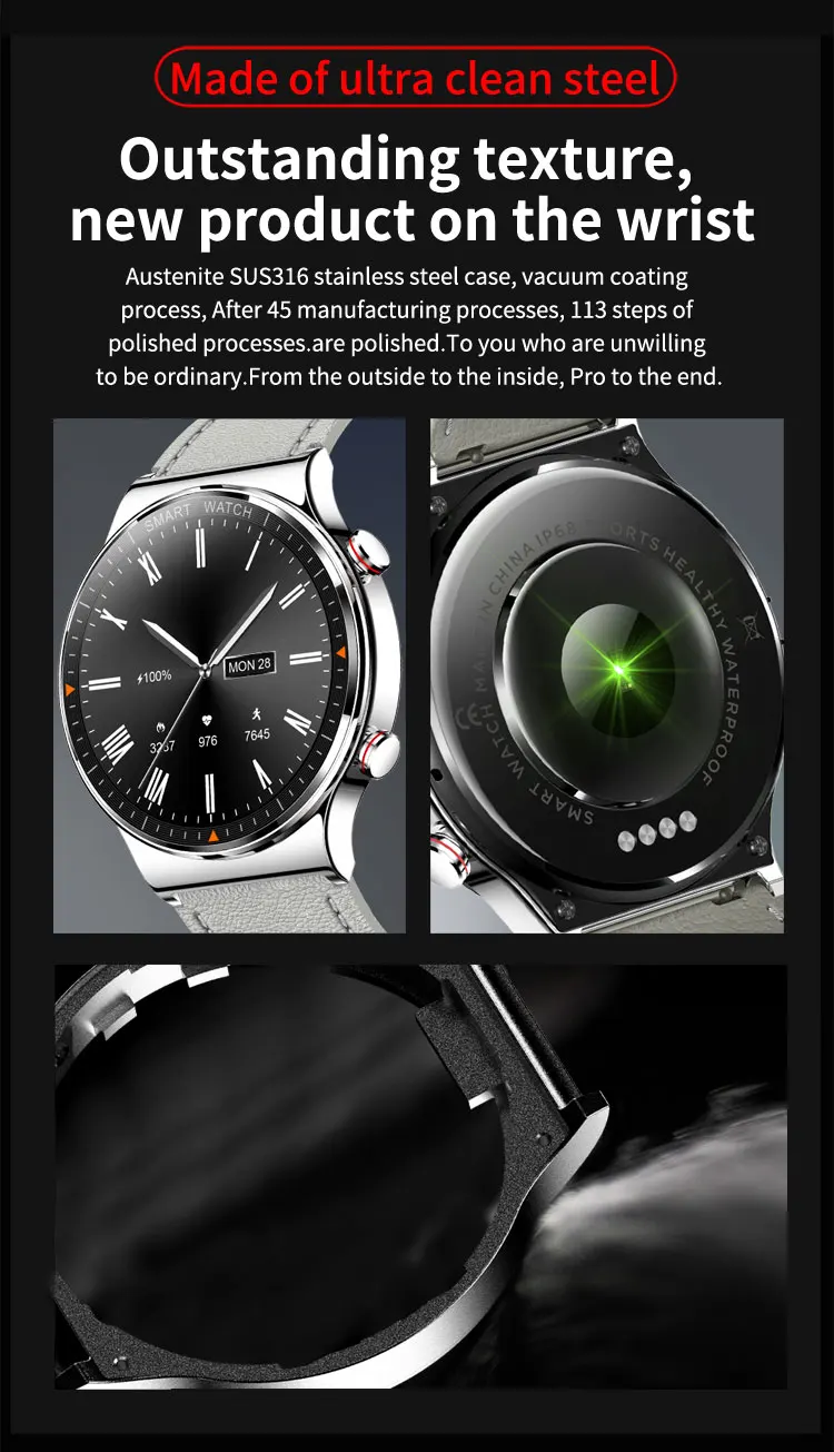 New 454*454 HD Smart Watch Full Touch Screen Mens Bluetooth Call Smartwatch IP68 Waterproof Music Player Fitness Tracker Watches