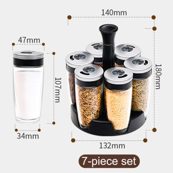 7Pcs/Set Lead-free Glass Seasoning Bottle Kit Rotating Seasoning Oil Tank Kitchen Supplies BJStore