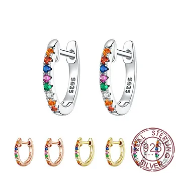 

Rainbow Stud Earrings Hot Sale 925 Sterling Silver Round Circle Women Earrings Colorful Cubic Zircon CZ Silver Jewelry