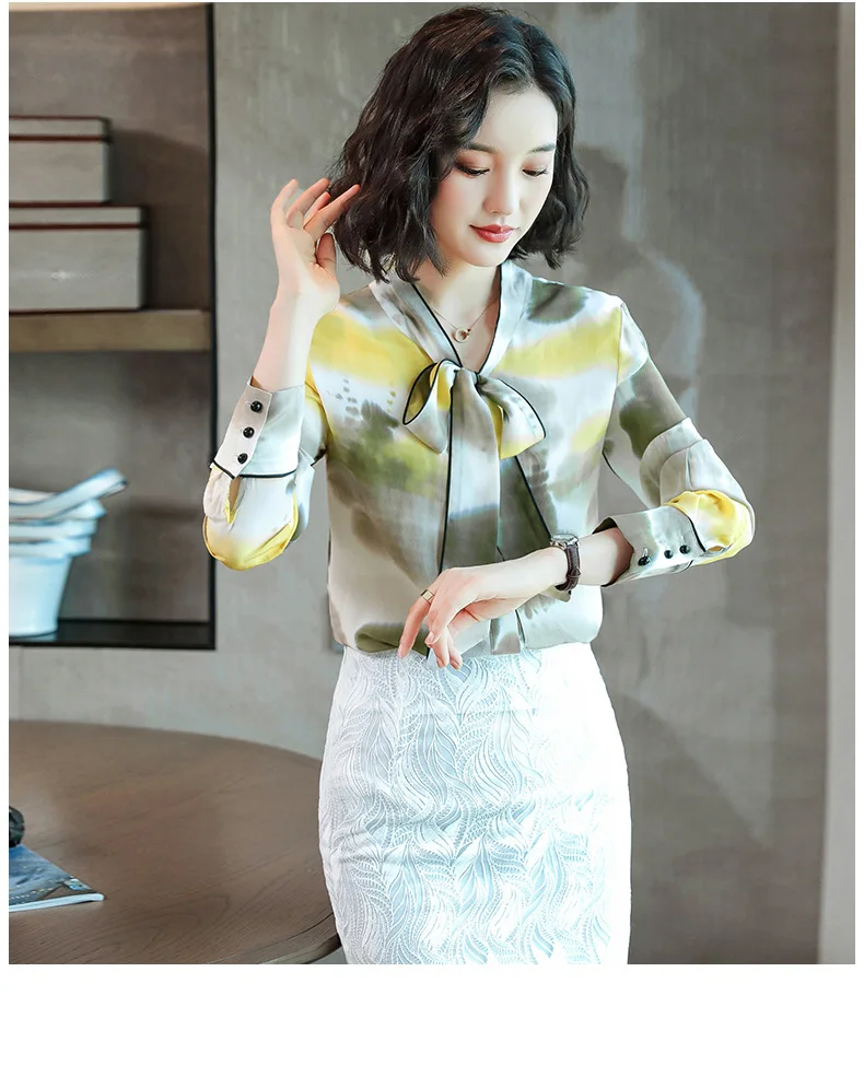 New Fashion Mulberry Silk Blouse Autumn Female Natural Silk Shirt Long-sleeved Mulberry Silk Fall Blouse#11261