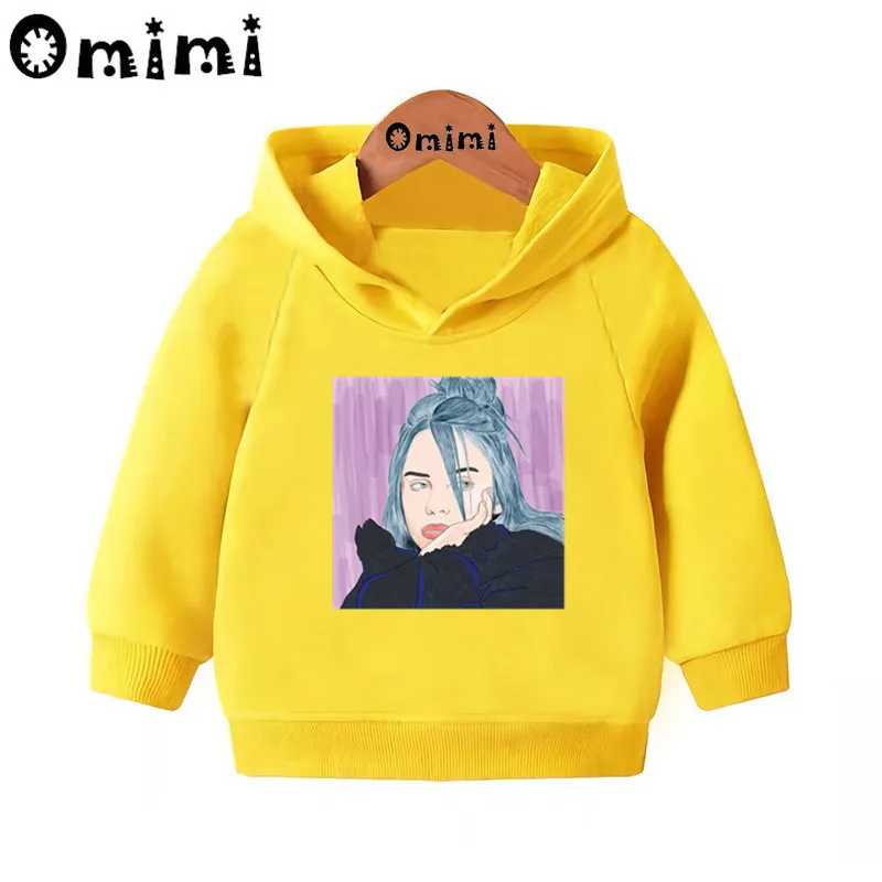 Детские толстовки Billie Eilish в стиле хип-хоп детские толстовки с капюшоном пуловер для малышей Топы для маленьких девочек и мальчиков, осенняя одежда KMT5265