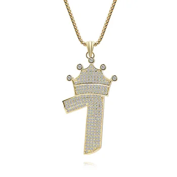 

Newest statement Men necklace 2020 fashion digital Crown Star Pendant Cubic Zirconia bling Gold color steampunk Chain jewelry