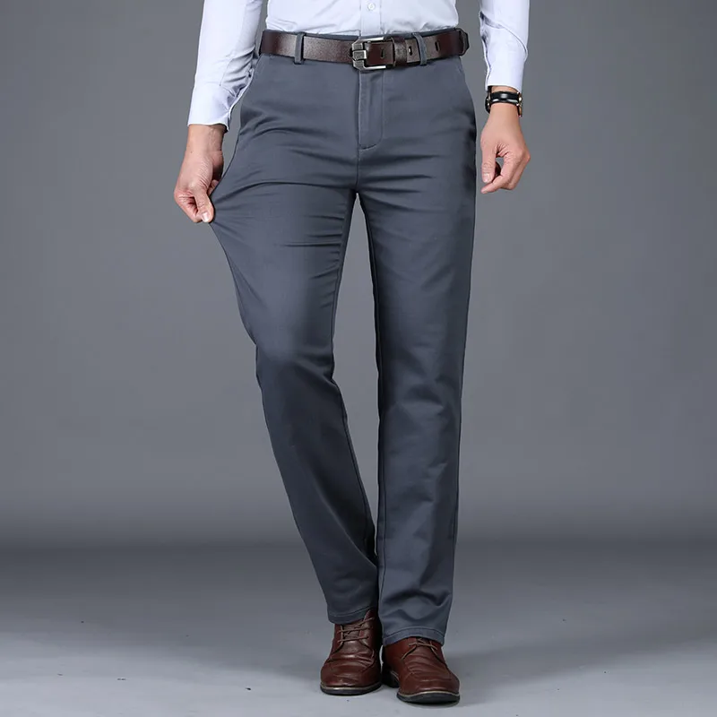 Reviews Pants Men's Casual Pants Straight Blue Business Work Pants Man Large Size 28-42 Slightly elastic Classic Fashion Slim fit