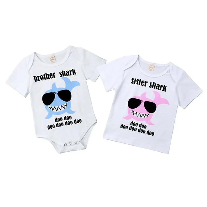 Sibling Shark Shirts for Baby Toddler Boys and Girls T-Shirt Matching Big Sister Little Brother T 