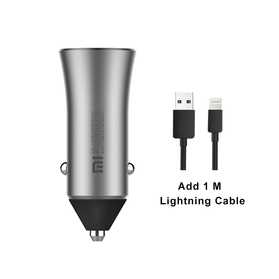 Xiaomi автомобильное зарядное устройство 18 Вт Быстрая зарядка двойной USB адаптер прикуривателя для iPhone samsung LG htc huawei - Тип штекера: Add Lightning Cable