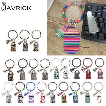 

1Set Rainbow Leopard Print Key Ring Bracelet Wristlet Keychain Leather Keyrings Container Holder with Empty Refillable Bottle