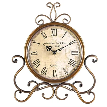 

Vintage European Style Iron Clock Desktop Mute Clock Metal Decoration Ornaments Exquisite Workmanship HG99