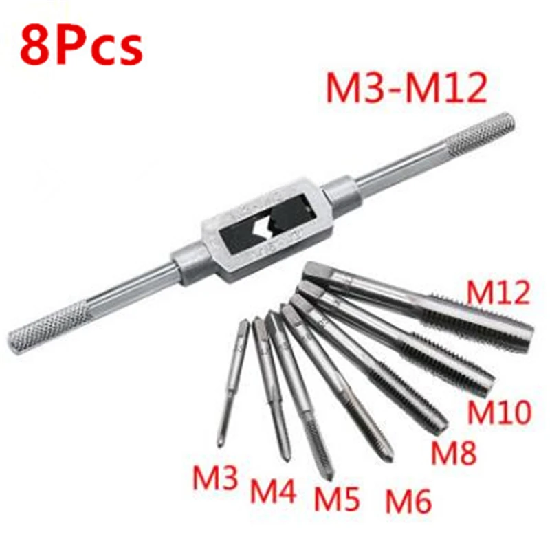 

M3-M12 Adjustable Ratchet Hand Tap Wrench With 7Pcs High Speed Steel M3/M4/M5/M6/M8/M10/M12 Screw Thread Tap Set