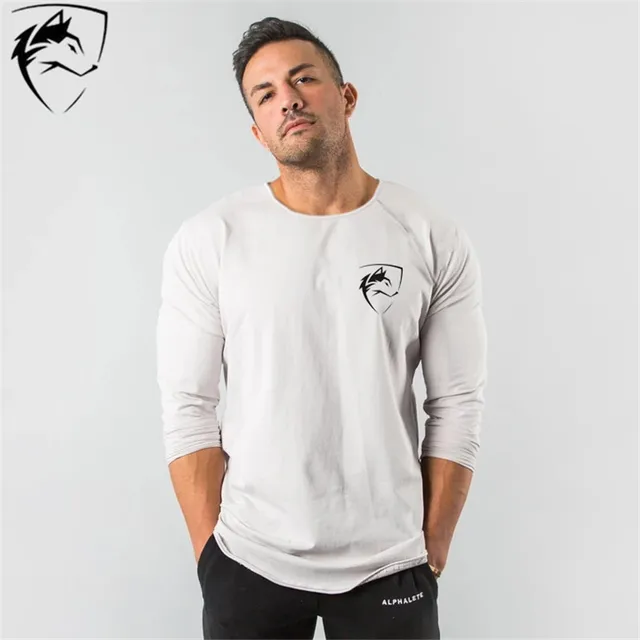 US $9.89 ALPHALETE Autumn New Men Gyms Sports Long Sleeve ONeck TShirt Men Brand Tee Tops Fashion Fitness 