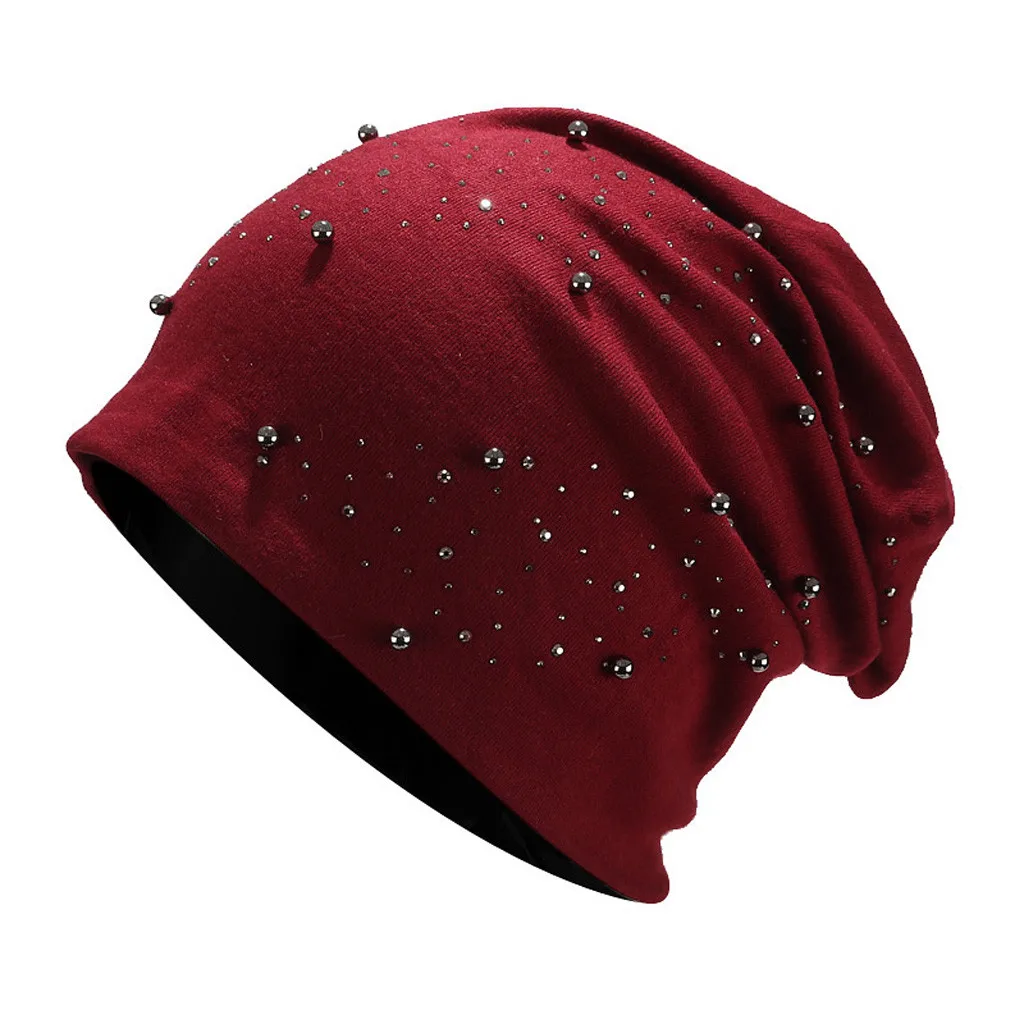 Женская/Мужская однотонная винтажная Шапка бини с бусинами для улицы Осень зима