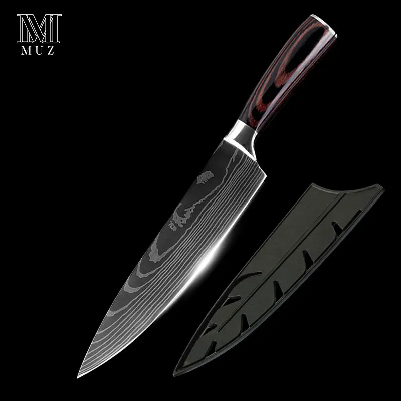 8 inch chef knife Нержавеющая сталь, высокое качество, 8 дюймов, нож шеф-повара, лазерный дамасский сантоку, кухонные ножи, острый Кливер, нож для нарезки, подарок - Цвет: 8 inch chef knife