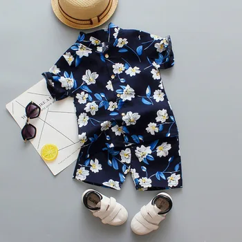

New Baby Summer Set 1 2 3 4 Years Fashion Kid Boys Clothes Beach Flower Print Shirt Holiday Outfit Clothing Costume
