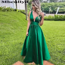 Mbcullyd плюс размер женские темно-зеленые платья на выпускной глубокий v-образный вырез длинное вечернее платье вечерние платья de graduacion