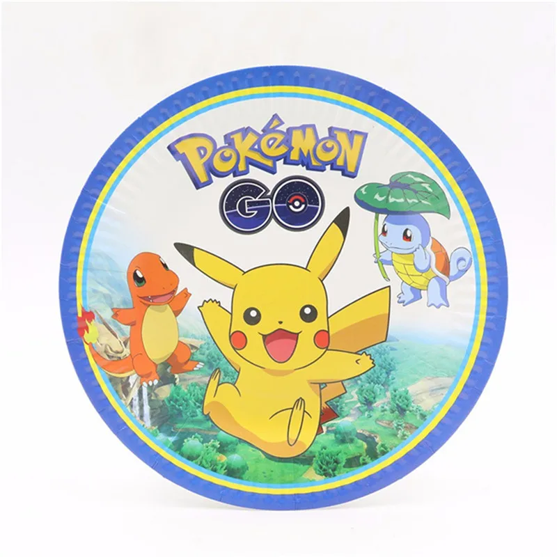 Pokemon Birthday Party Supplies Tableware Set Party Paper Plates Cup Napkins Pokemon Party Balloon Decorations Hats Flags Candle