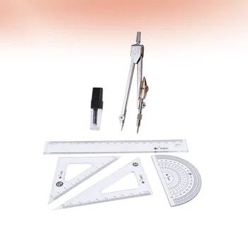 

6pcs Compasses Ruler Suit Stationery Set for School Student Office (Compasses 1pcs, Pencil Lead 1pcs, Ruler 4pcs)