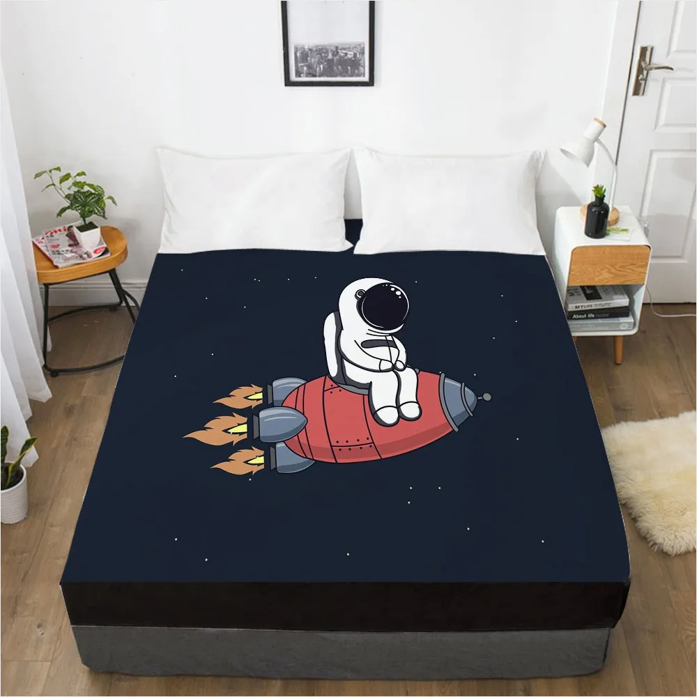 

Мягкая простыня на резинке, с 3D-принтом, ракета, космонавт, 1 шт., однотонная, устойчивая к истиранию простыня