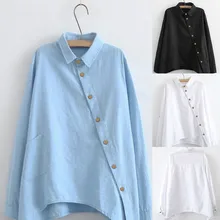 Зимняя женская модная рубашка с отворотом, Повседневная Однотонная рубашка с длинным рукавом, блуза с пряжкой, топ, кнопка, нестандартная женская одежда