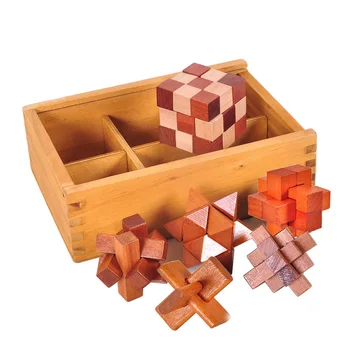 

6Pcs Kids Adults 3D Wooden Kong Ming Lock Assembling Cube Interlocking Puzzles IQ Brain Teaser Intelligence Unlock Game Toy