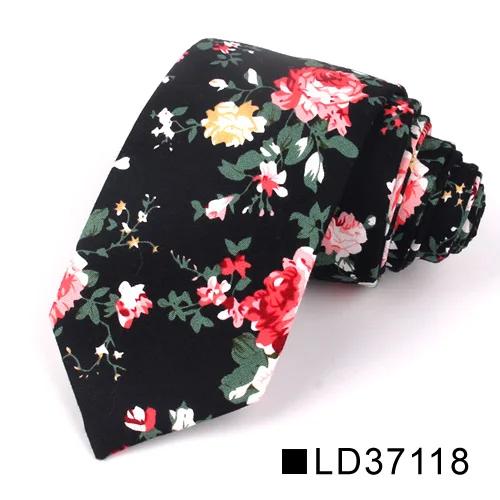 LD37118 Цветочный галстук для мужчин и женщин, тонкий хлопковый галстук на шею для свадьбы, повседневные мужские галстуки, классические костюмы, цветочный принт, галстук на шею - Цвет: LD37118