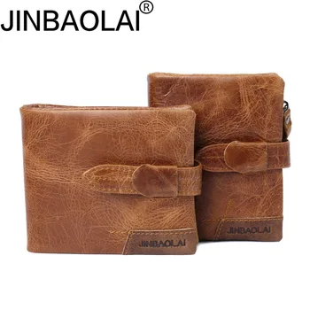 

JIAOBAOLAI Brand Genuine Leather Pocket Wallets Men's Zipper Hasp Wallet Credit ID Cardholder Purse Coin Bags Carteras Mujer
