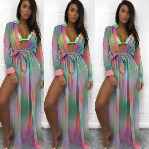 Summer Women's Chiffon Long Maix Swim Dress Female Bikini Cover Ups Beach Swim Wear