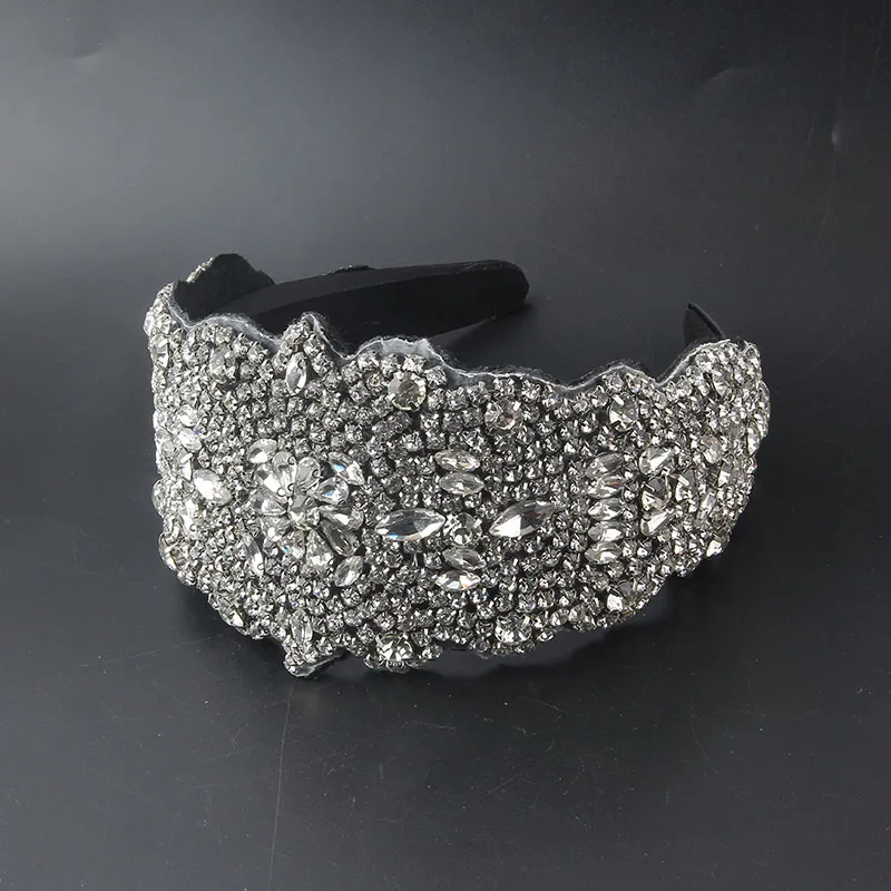 Fashion Baroque Rhinestone Geometric Shape Wide-Sided Personality Prom Hair Accessories Catwalk Bridal Headband 735 hair accessory hair headdress bridal headwear hair band crown