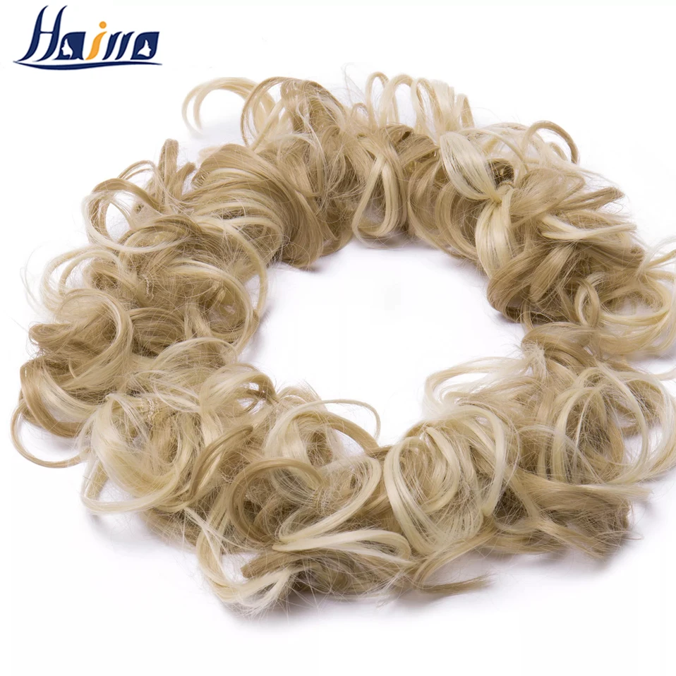 

HAIRRO Synthetic Elastic Hair Scrunchie Curly Chignons Hair Rope Natural Fake Hair Bun Curly Clip in Hair Ponytails Extension