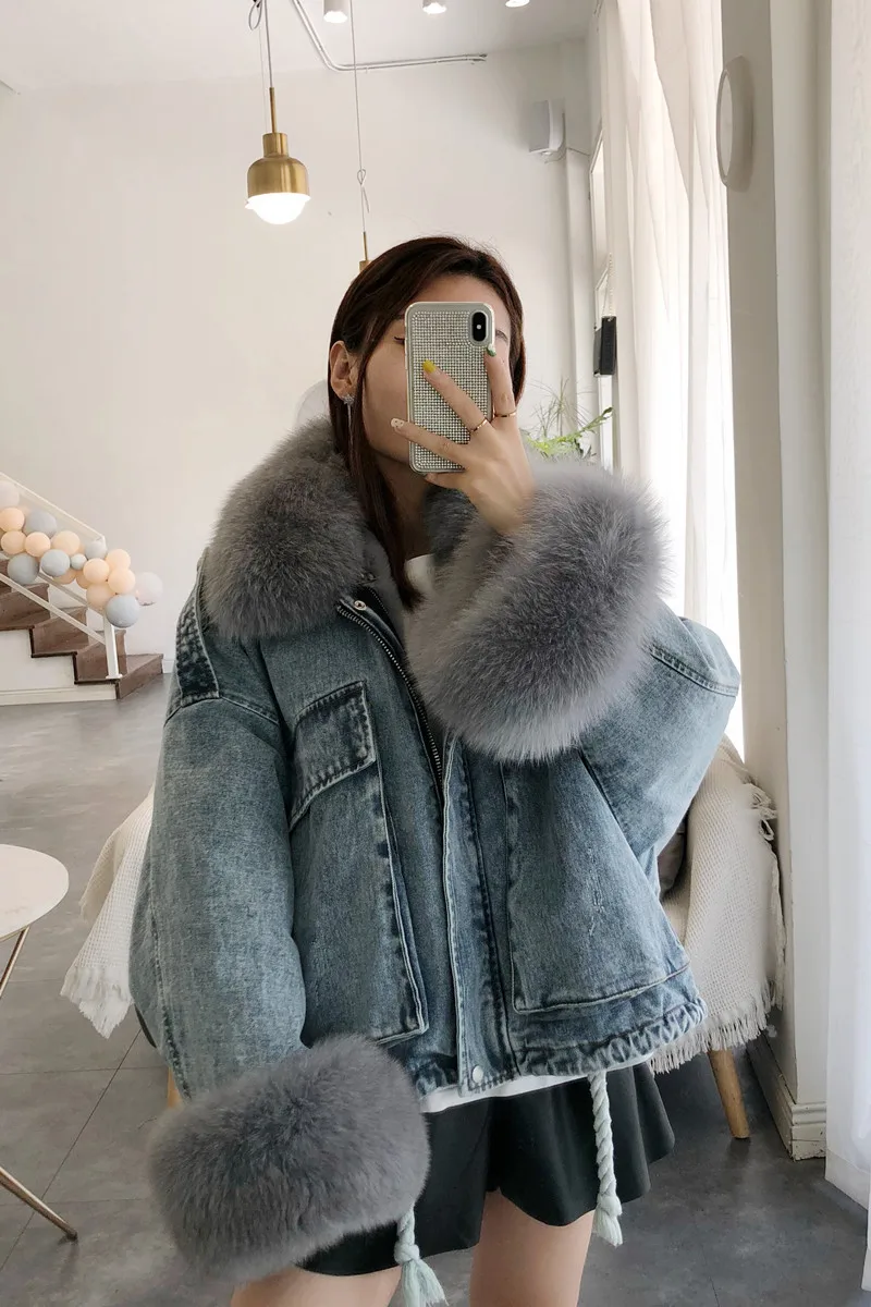 Winter Thick Warm Coat Women Real Fur Denim Jacket 2020 New Korean