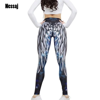 

Nessaj 2020 New Angel Printing Leggings Put Hip Elastic High Waist Legging Breathable Slim Pants Sexy Leggings