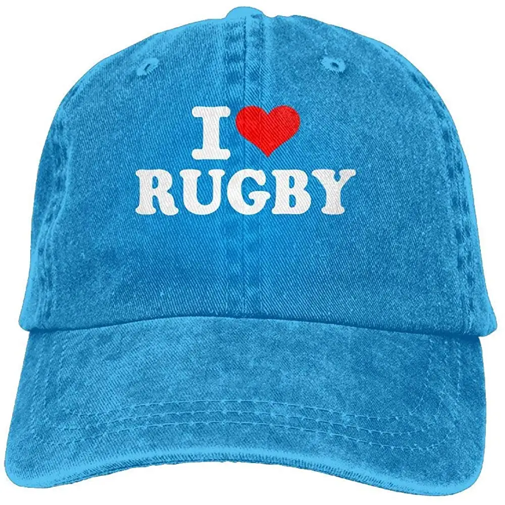 С надписью «I Love регби для взрослых меланжевый джинсовый пик Кепки Регулируемый Бейсбол Кепки