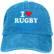 С надписью «I Love регби для взрослых меланжевый джинсовый пик Кепки Регулируемый Бейсбол Кепки