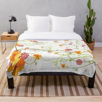 

Yellow Hibiscus Swirls and Swallows Blanket Wool Flannel Plush Blanket Bedspread For office Sherpa Blanket Couch Quilt Cover Tra