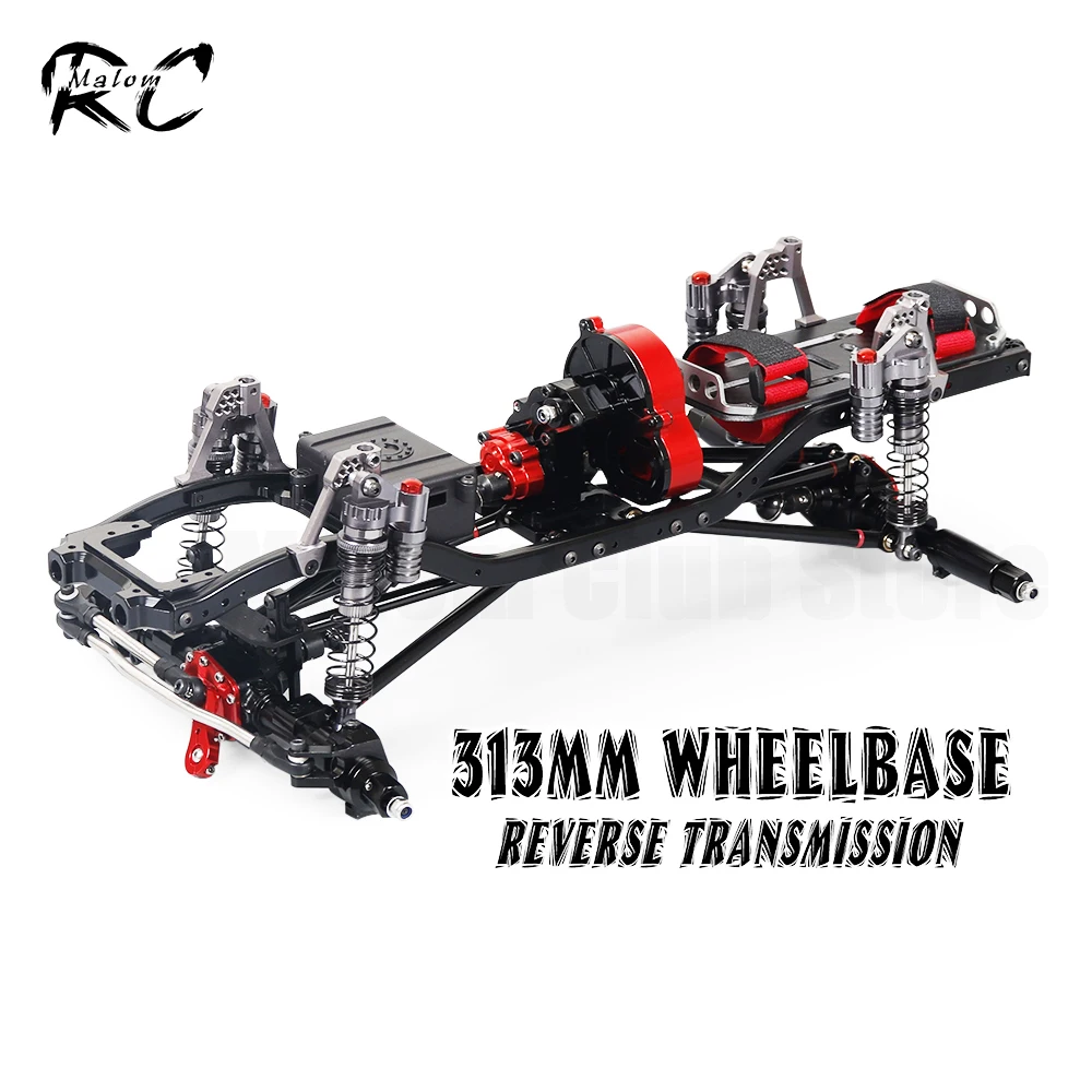 1/10 RC Crawler 12.3" 313mm Wheelbase Chassis Frame Unassembled Metal Chassis Kit with Reverse Transmission Metal Axle